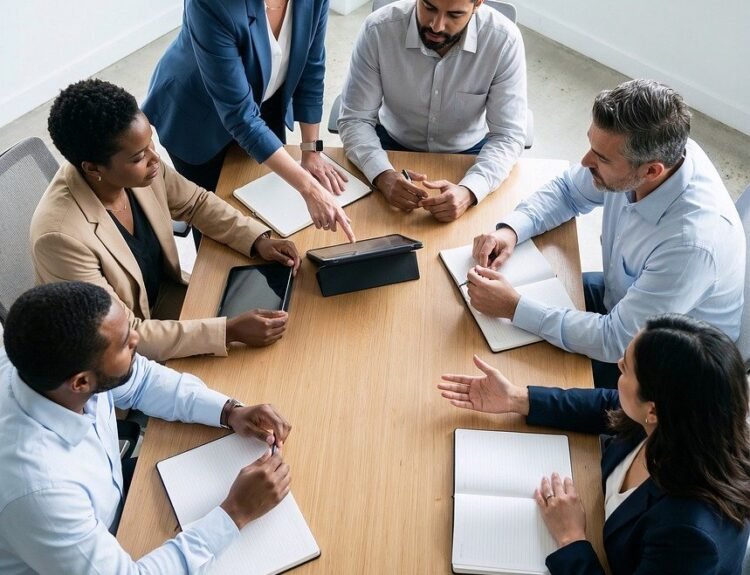 business, meeting, office, teamwork, colleagues, discussion, professional, diversity, table, collaboration, corporate, strategy, workplace, planning, group, communication, leadership, success, bright, focus